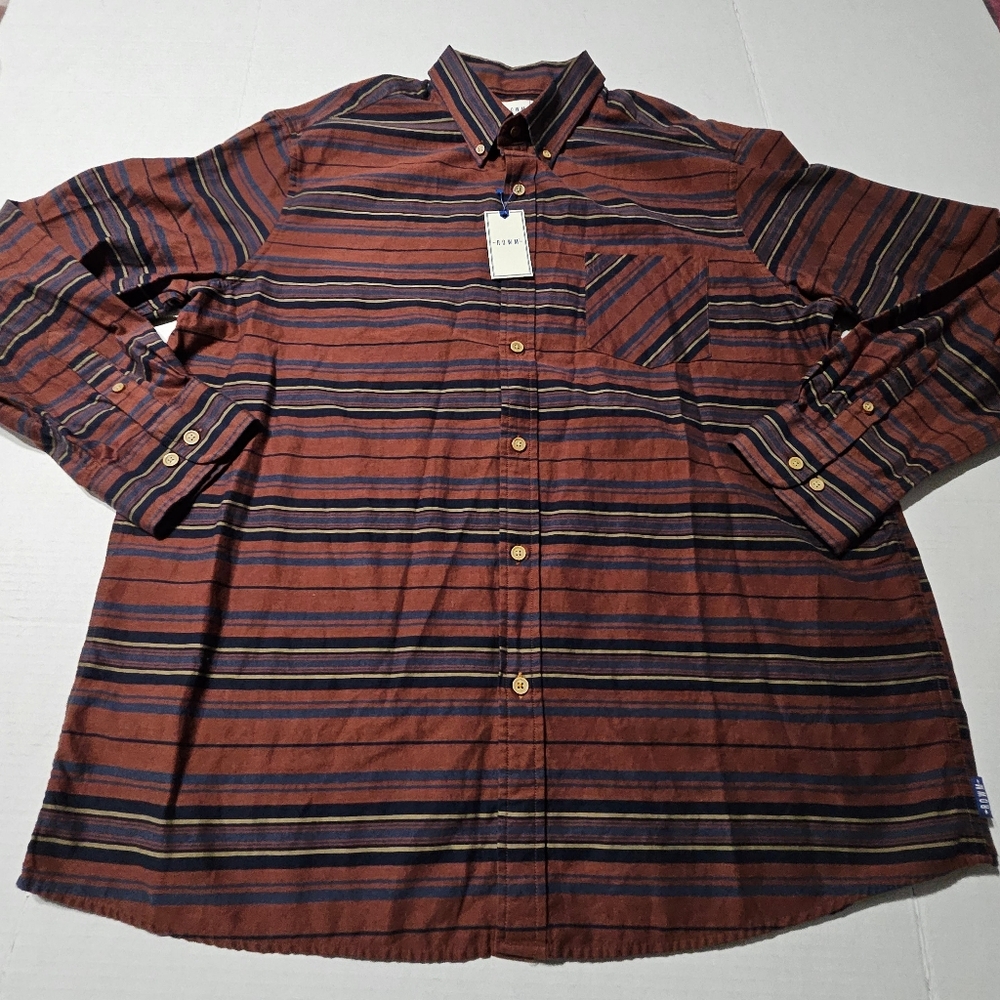 Rowm Button Down Long Sleeve Shirt Red Striped Patterned Mens XL 100% Cotton New